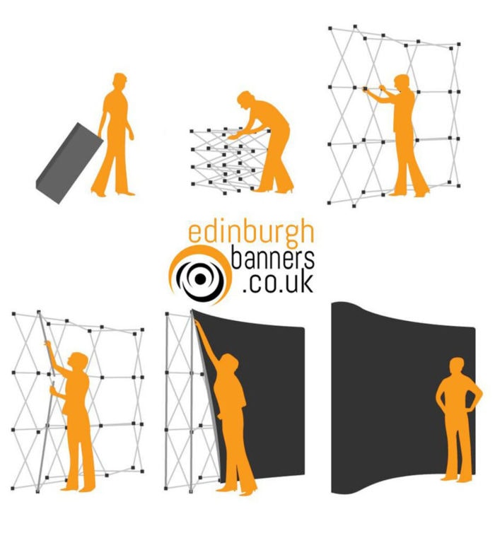 Setting up a pop-up exhibition stand frame