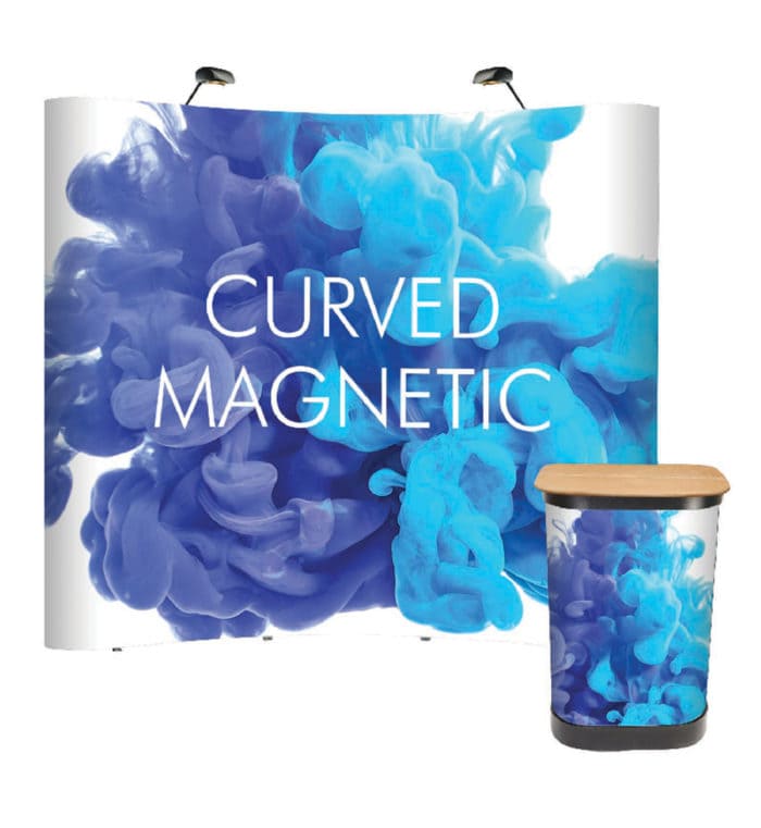 Curved pop-up exhibition stand with printed graphics
