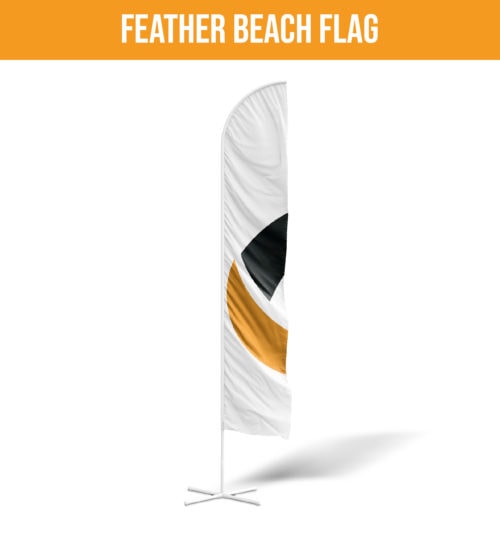 Edinburgh Banners' Feather Beach Flag displayed with cross base, showcasing brand design.