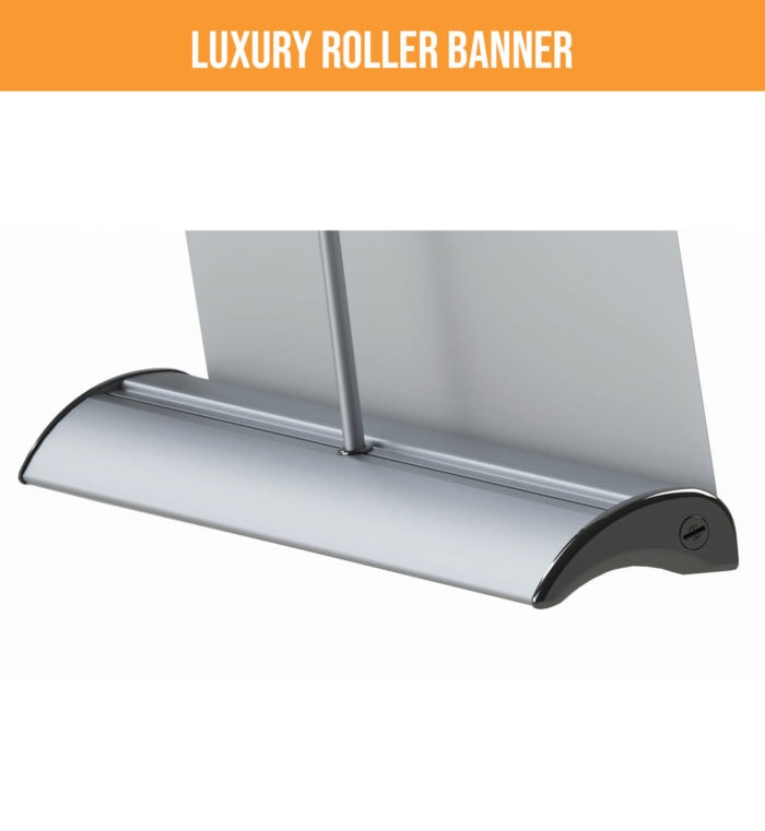 Luxury Roller Banner Stand Base With Sleek Chrome Finish.