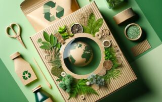 Sustainable packaging with natural colors and recycled materials.