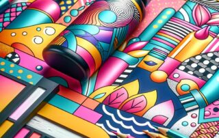 Colorful, Artistic Cosmetic Packaging With Abstract Patterns.