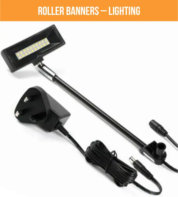 Close-Up Of The Roller Banner Led Light With Power Cord And Plug.