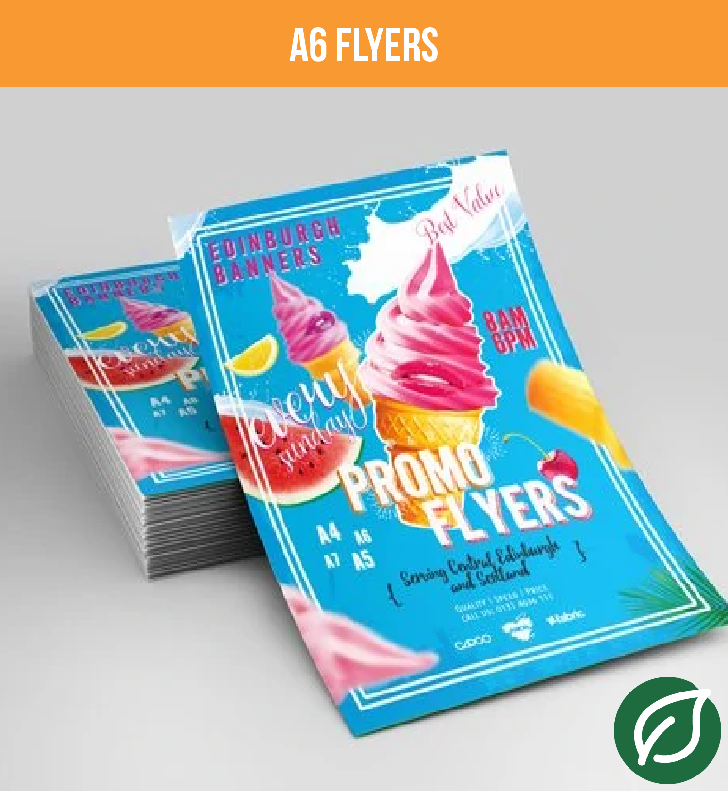 Neat stack of A6 flyers (105 × 148 mm) with smooth matte paper